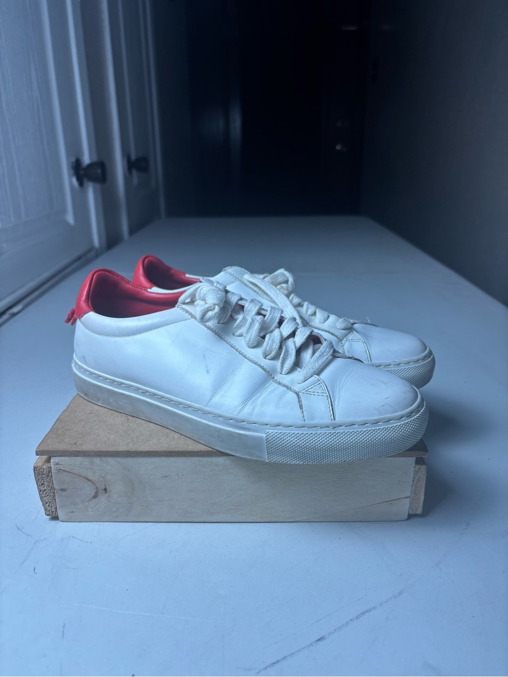 Women's Givenchy White Sneaker with Red Trim
Some Marks and Wear Sz 38 / US 8